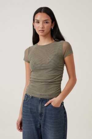 Cotton On Rebecca Gathered Short Sleeve Women's T Shirts Woodland | ZO4E5cRLYfe