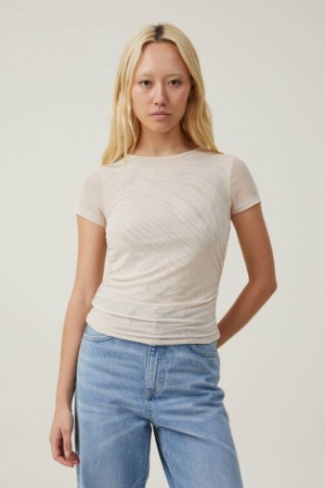 Cotton On Rebecca Gathered Short Sleeve Women's T Shirts Grey | p42XQYzQ1pR
