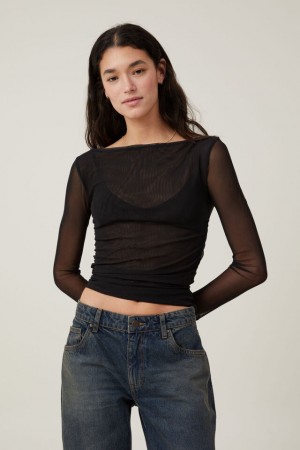 Cotton On Rebecca Gathered Top Women's Long Sleeve Black | nPOJ1wnjQhE