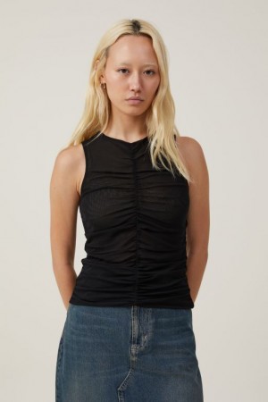 Cotton On Rebecca Gathered Women's Tanks Black | IemC1yMObTW