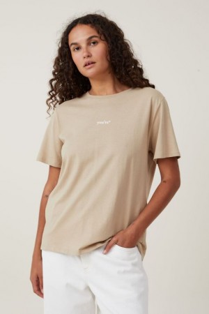 Cotton On Regular Fit Graphic Women's Graphic T-Shirts Grey Brown | L8yU5N4PdHQ