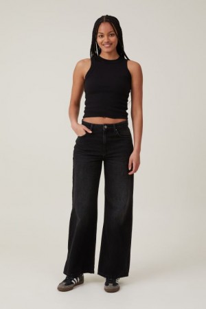 Cotton On Relaxed Wide Leg Women's Jeans Black | 5RIdMClsyjW