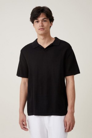 Cotton On Resort Short Sleeve Polo Men's Shirts Black | lKHBh4YN50i
