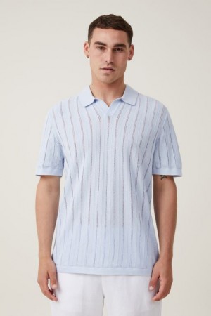 Cotton On Resort Short Sleeve Polo Men's Shirts Blue | hdJamPTZRBQ