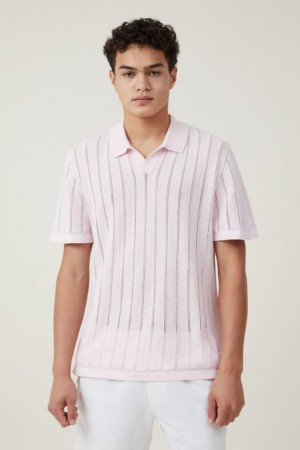 Cotton On Resort Short Sleeve Polo Men's Shirts Pink | QjkVJQzgjcB