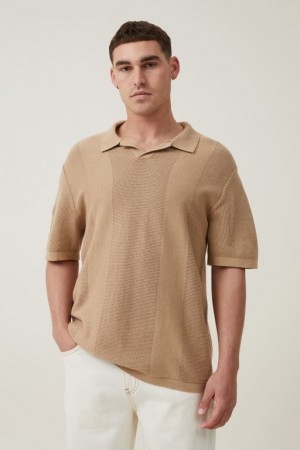 Cotton On Resort Short Sleeve Polo Men's Shirts Brown | k5WBsTHJ6HQ