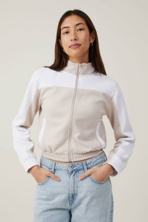 Cotton On Retro Sporty Cropped Zip Through Women's Jackets Grey | W84aTuH5daq