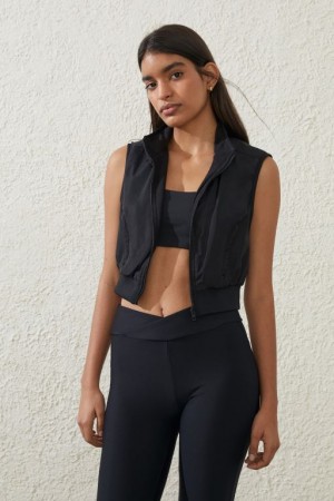 Cotton On Reversible Lightweight Cropped Vest Women's Jackets Black | 2WM1r8x4Czz