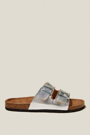 Cotton On Rex Double Buckle Slide Women's Sandals Silver Metal | F60kNc0JH8A