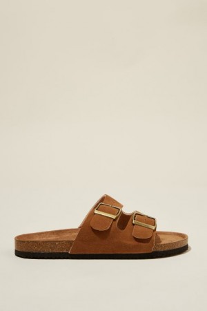 Cotton On Rex Double Buckle Slide Women's Sandals Brown | Y5yATer0s4W