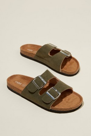 Cotton On Rex Double Buckle Slide Women's Sandals Dark | HnnlWhTtXNF
