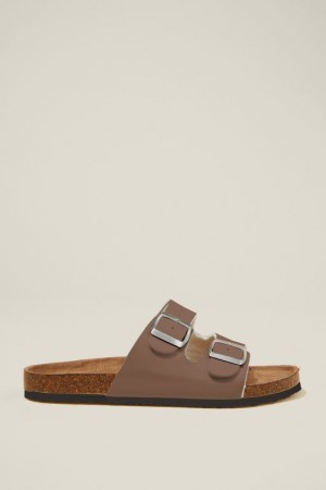 Cotton On Rex Double Buckle Slide Women's Sandals Brown | hpmFoklbDH2
