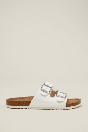 Cotton On Rex Double Buckle Slide Women's Sandals White | ndsGiM4JTCi