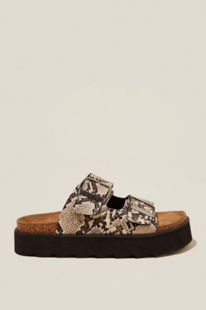Cotton On Rex Flatform Buckle Slide Women's Sandals Neutral | qUq38OsvAeP