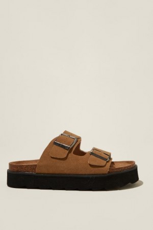 Cotton On Rex Flatform Buckle Slide Women's Sandals Brown | jC9HPMQX5Iq