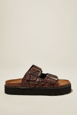 Cotton On Rex Flatform Buckle Slide Women's Sandals Choc | k8jlVP6R42J