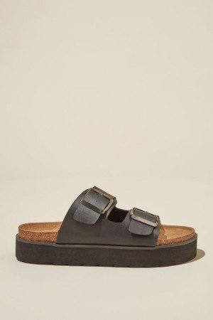 Cotton On Rex Flatform Buckle Slide Women's Sandals Black | bxhnlEYicfg