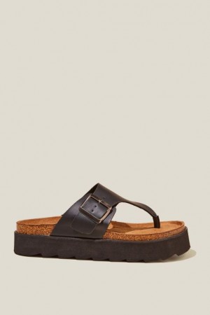 Cotton On Rex Flatform Toe Post Slide Women's Sandals Black | 9NZDMRtKDcb
