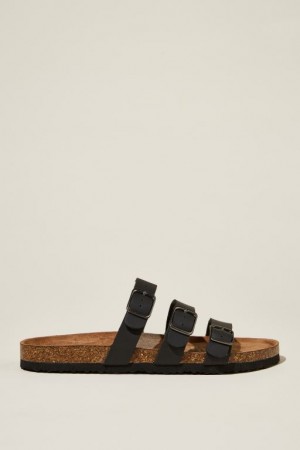 Cotton On Rex Triple Strap Slide Women's Sandals Black | qnGzWFOhVg4