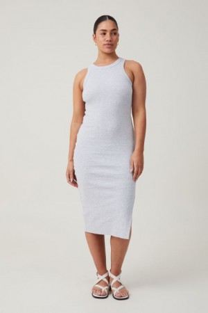 Cotton On Rib Racer Women's Midi Dress Light Grey | A1PaI1GhEvu
