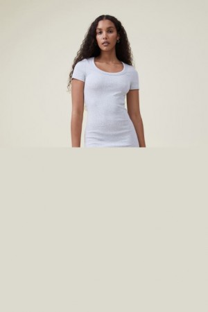 Cotton On Rib Short Sleeve Women's Midi Dress Light Grey | xnL6zBsLPBi