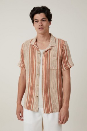 Cotton On Riviera Short Sleeve Men's Shirts Stripes | lvK94GYWWXh