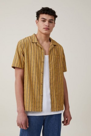 Cotton On Riviera Short Sleeve Men's Shirts Yellow Stripes | xXHhCAaHx88