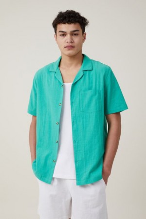 Cotton On Riviera Short Sleeve Men's Shirts Green | 0cZCLL0ycjd