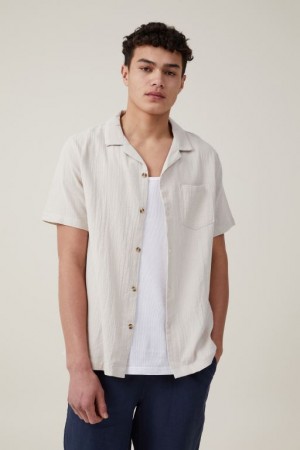 Cotton On Riviera Short Sleeve Men's Shirts Light Grey Brown | pGpZzIAhVbH