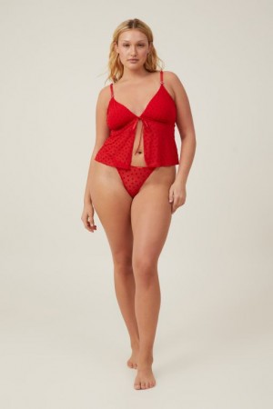 Cotton On Sasha Flocking Mesh Longline Bralette Women's Bras Red | zRO0nflrq8A