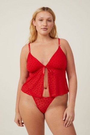Cotton On Sasha Flocking Mesh Longline Women's Bralette Red | WfHUNXjToSY