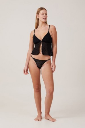 Cotton On Sasha Flocking Mesh Tanga Brief Women's Thong Black | 0TyyL7dlg1N