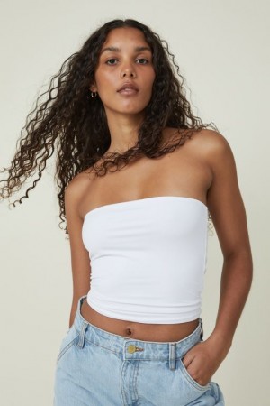 Cotton On Sculpted Tube Women's Tanks White | FsUswkqTjCv