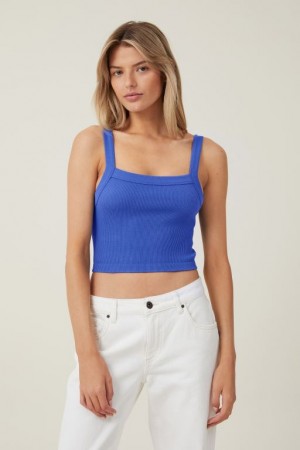 Cotton On Seamless Nelly Straight Neck Women's Tanks Deep Blue | FgsqzcT64RX
