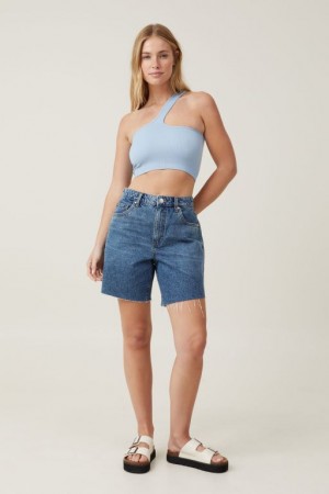 Cotton On Seamless One Shoulder Micro Crop Women's Tanks Blue | yqdAWhTDrOj