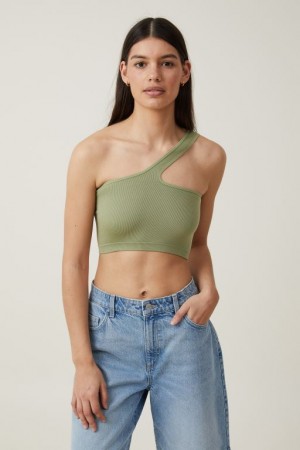Cotton On Seamless One Shoulder Micro Crop Women's Tanks Khaki | cwqd7Omzi40