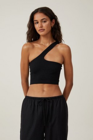 Cotton On Seamless One Shoulder Micro Crop Women's Tanks Black | rmUlkLPYOQ3