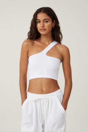 Cotton On Seamless One Shoulder Micro Crop Women's Tanks White | EmM9Q2DwvXZ