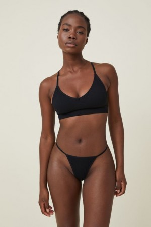 Cotton On Seamless Rib Tanga Brief Women's Thong Black | P4G66Hp9mZW