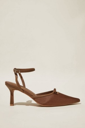 Cotton On Selena Bow Pointed Slingback Women's Heels Choc | X7FLTQtICmL