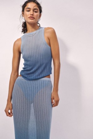 Cotton On Sheer Knit Tank Women's Knitwear Blue | 2QGYkUtXFgD