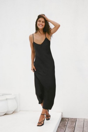 Cotton On Shimmer Maxi Slip Dress Women's Maxi Dress Black | tm3R632q9Z2