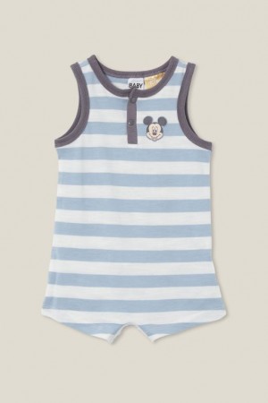 Cotton On Sid Slub Sleeveless Playsuit Baby Rompers Light Yellow / Blue | tEWmFFjuaEu