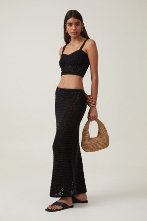 Cotton On Silvy Crochet Maxi Women's Skirt Black | pYViBxI0041