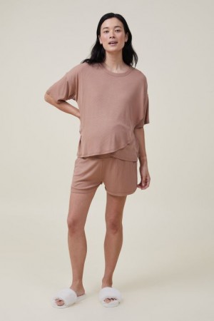 Cotton On Sleep Recovery Relaxed Pocket Short Women's Maternity Wear Coffee | zZlPKn0knmU