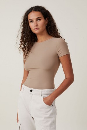 Cotton On Smooth Crew Neck Women's T Shirts Beige | VWycOWt1Gj8