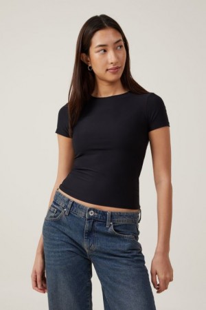 Cotton On Smooth Crew Neck Women's T Shirts Black | lqslL4Is6Vv