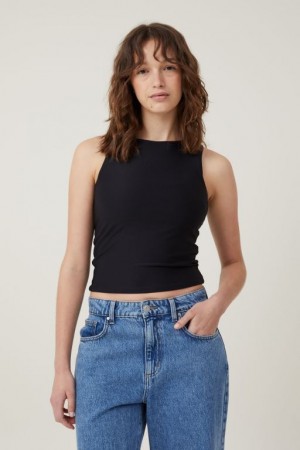 Cotton On Smooth High Crew Neck Women's Tanks Black | fhrq7UssmzC