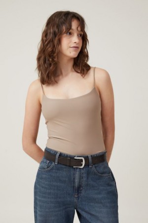 Cotton On Smooth Straight Neck Bodysuit Women's Tanks Beige | w045wTc6l0o