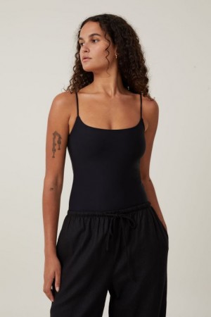 Cotton On Smooth Straight Neck Bodysuit Women's Tanks Black | IAYjOm0trCH